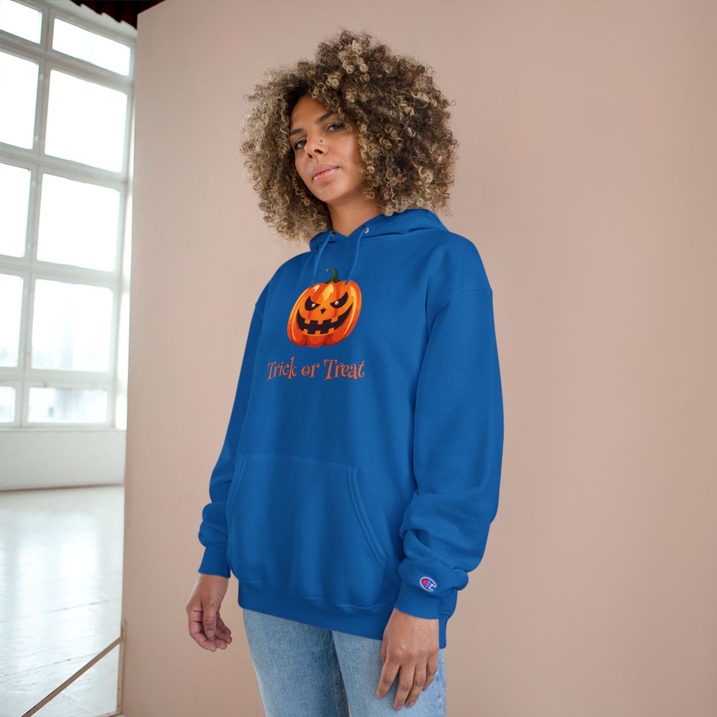 Trick or Treat Halloween Pumpkin Champion Hoodie, Trick or Treat Sweatshirt, Fall Fashion, Cozy Layering, Halloween Costume, Spooky Season