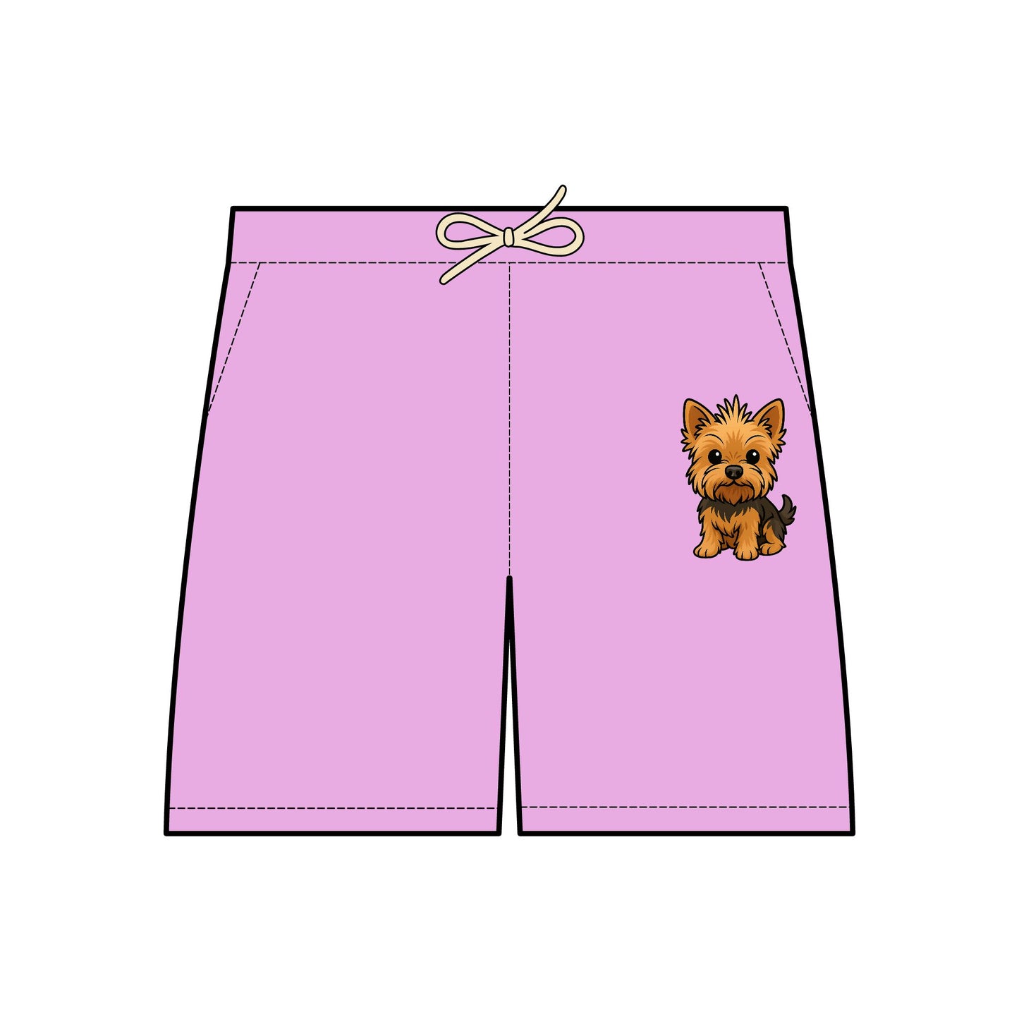 Cute Yorkie Dog Print Fleece Sweat Shorts, Comfortable Summer Lounge Wear, Pet Lover Gift, Casual Beach Shorts, Unisex Dog Shorts