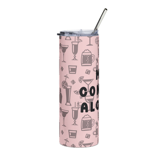 20oz Stainless Tumbler — Pink Cocktail Pattern “May Contain Alcohol” Travel Cup