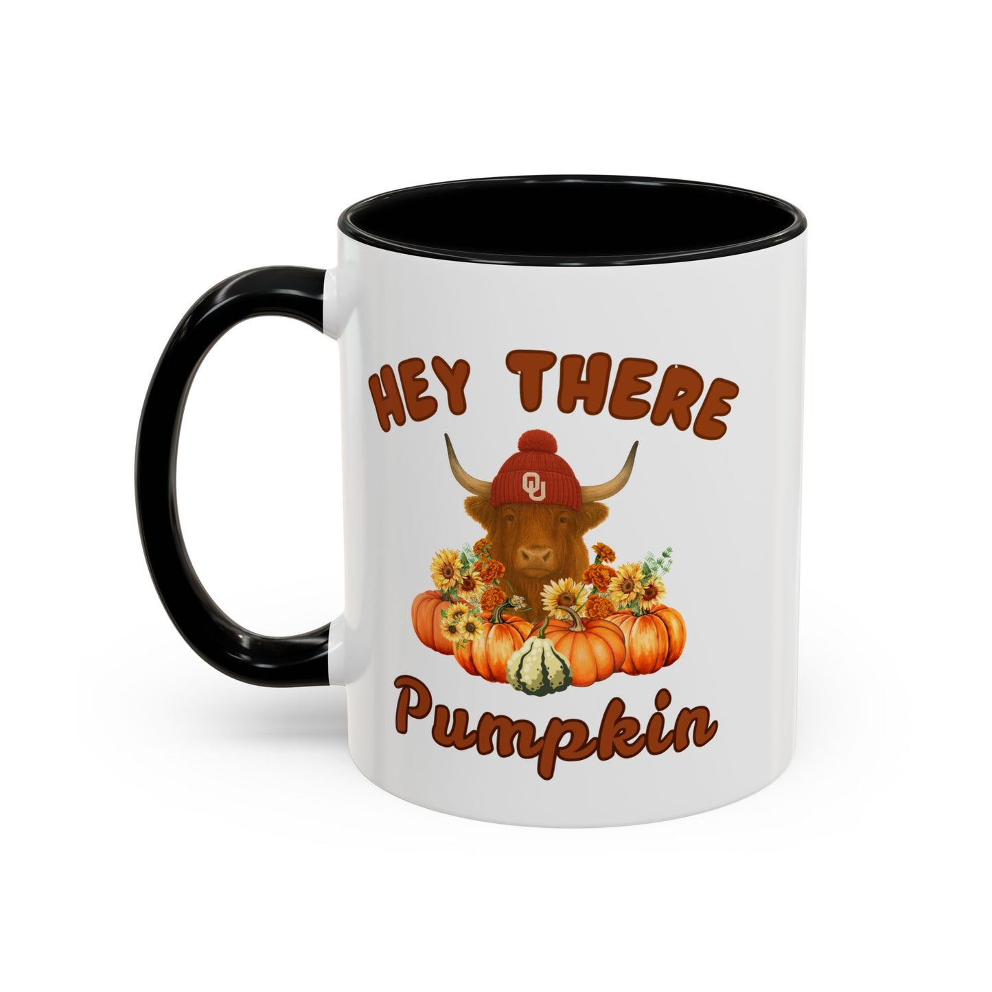 Highland Cow Sooner Fan Mug 11oz and 15oz Hey There Pumpkin Coffee Mug, Fall Gifts, Autumn Decor, Cute Pumpkin Mug, Seasonal Coffee Cups, Thanksgiving Mugs