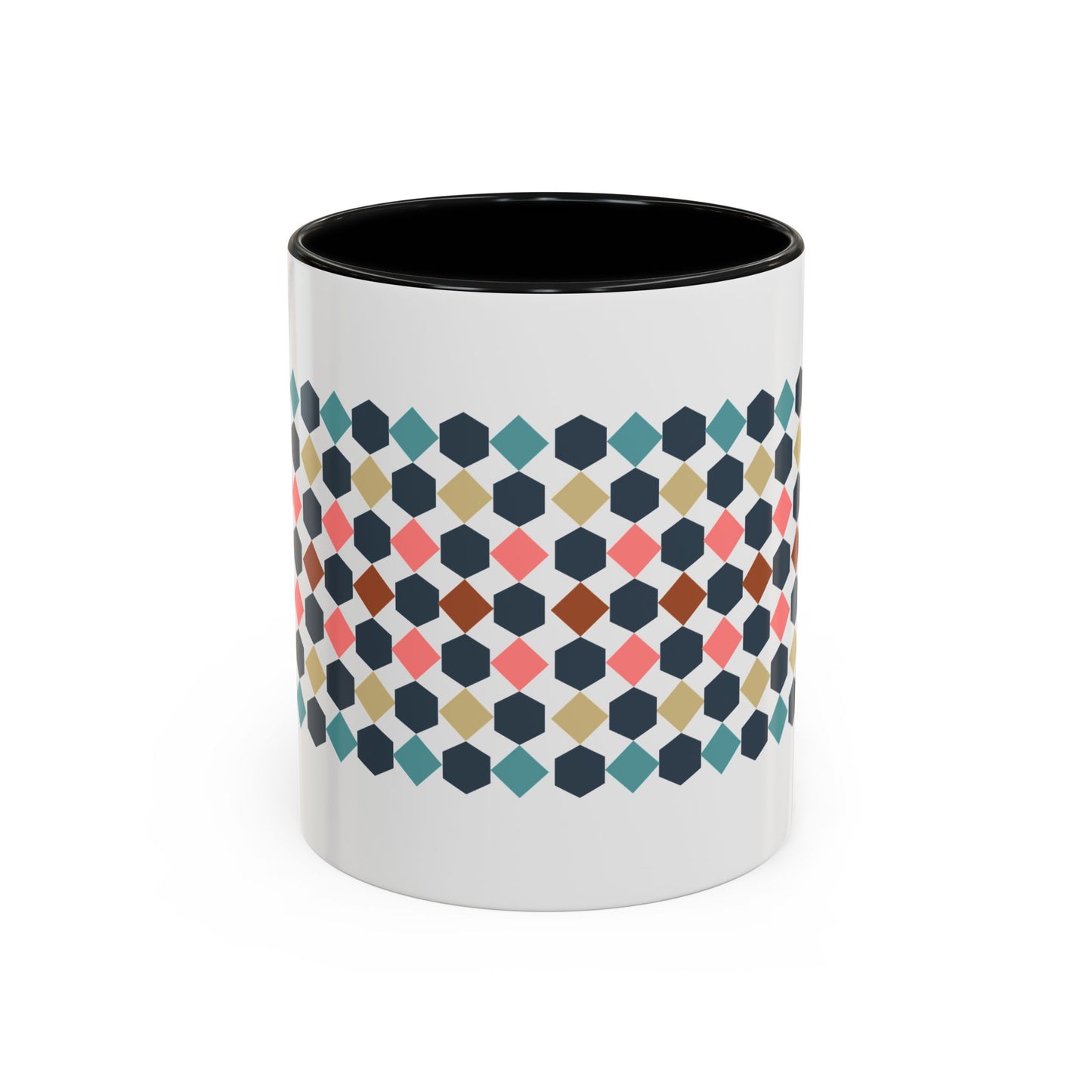 Hex Style Accent 11oz and 15oz Coffee Mug Geometric Pattern Ceramic Cup Gift for Coffee Lovers, Home Decor, Office Mug, Unique Kitchenware