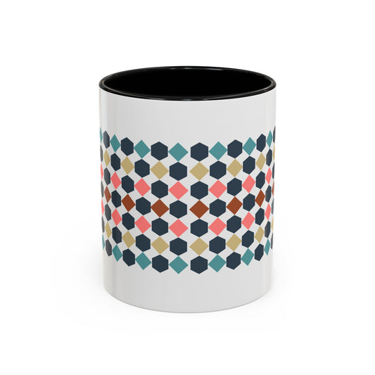 Hex Style Accent 11oz and 15oz Coffee Mug Geometric Pattern Ceramic Cup Gift for Coffee Lovers, Home Decor, Office Mug, Unique Kitchenware
