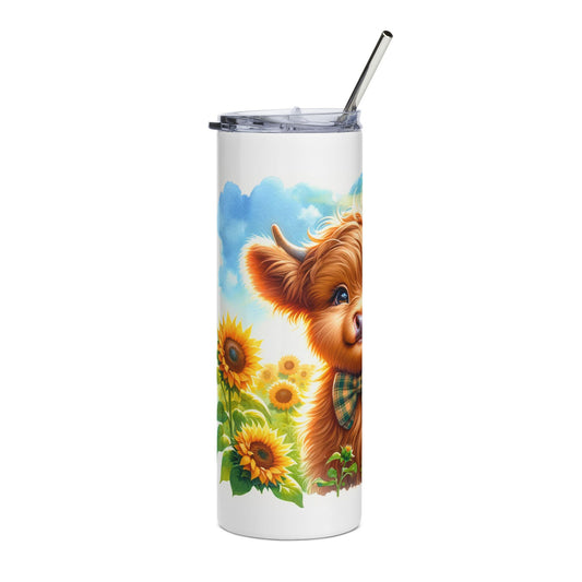 Whimsical Highland Cow Stainless Steel Tumbler | Cute Farm Animal Travel Mug | Gift for Animal Lovers, Mother's Day, Birthday, Summer Picnic