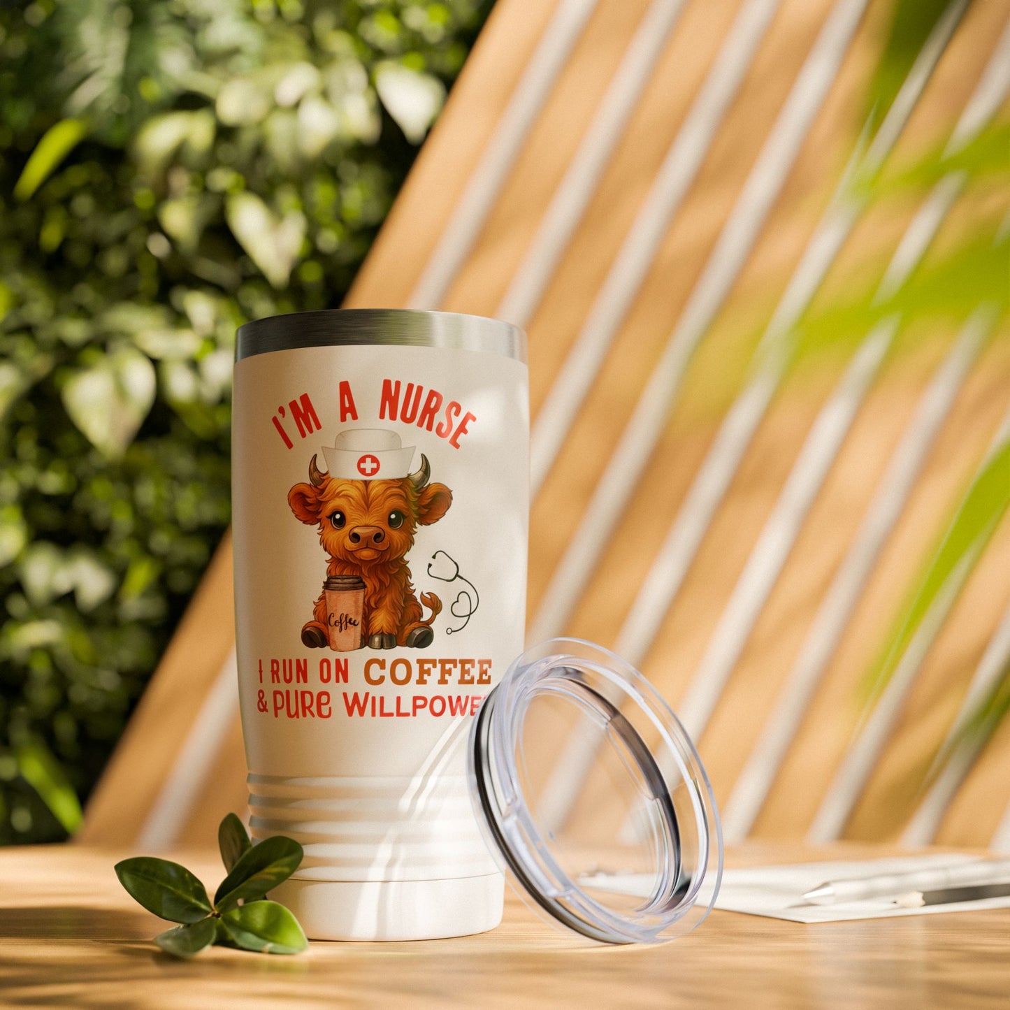 Highland Cow Tumbler I'm a Nurse, I run on Coffee and Pure Willpower 20oz Travel Mug