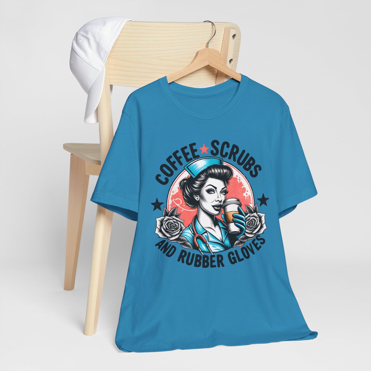 Coffee Scrubs and Rubber Gloves Bella Canvas Tee Fun Medical Profession Shirt, Gift for Nurses, Healthcare Workers, Birthday, Medical Humor