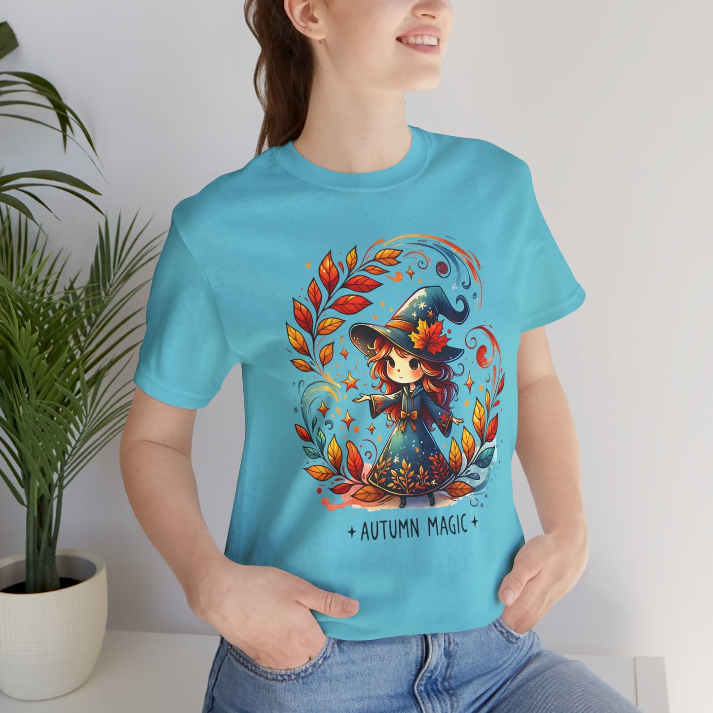Autumn Magic Witch Tee, Fall Apparel, Halloween Shirt, Unisex Casual Tee, Seasonal Clothing, Gift for Witches