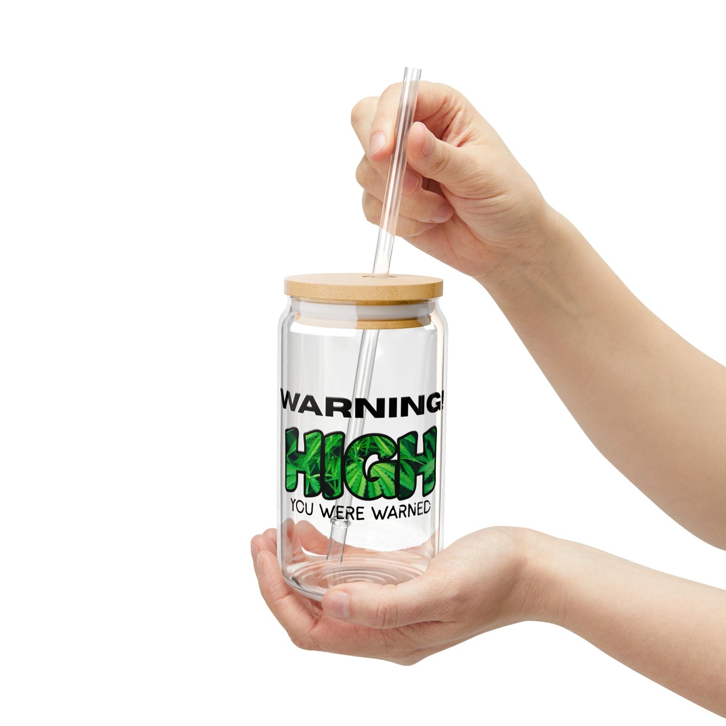 Warning High Sipper Glass, 16oz | Funny Cannabis Drinkware, Perfect for Gifts, Home Bar, Party, 420 Celebrations