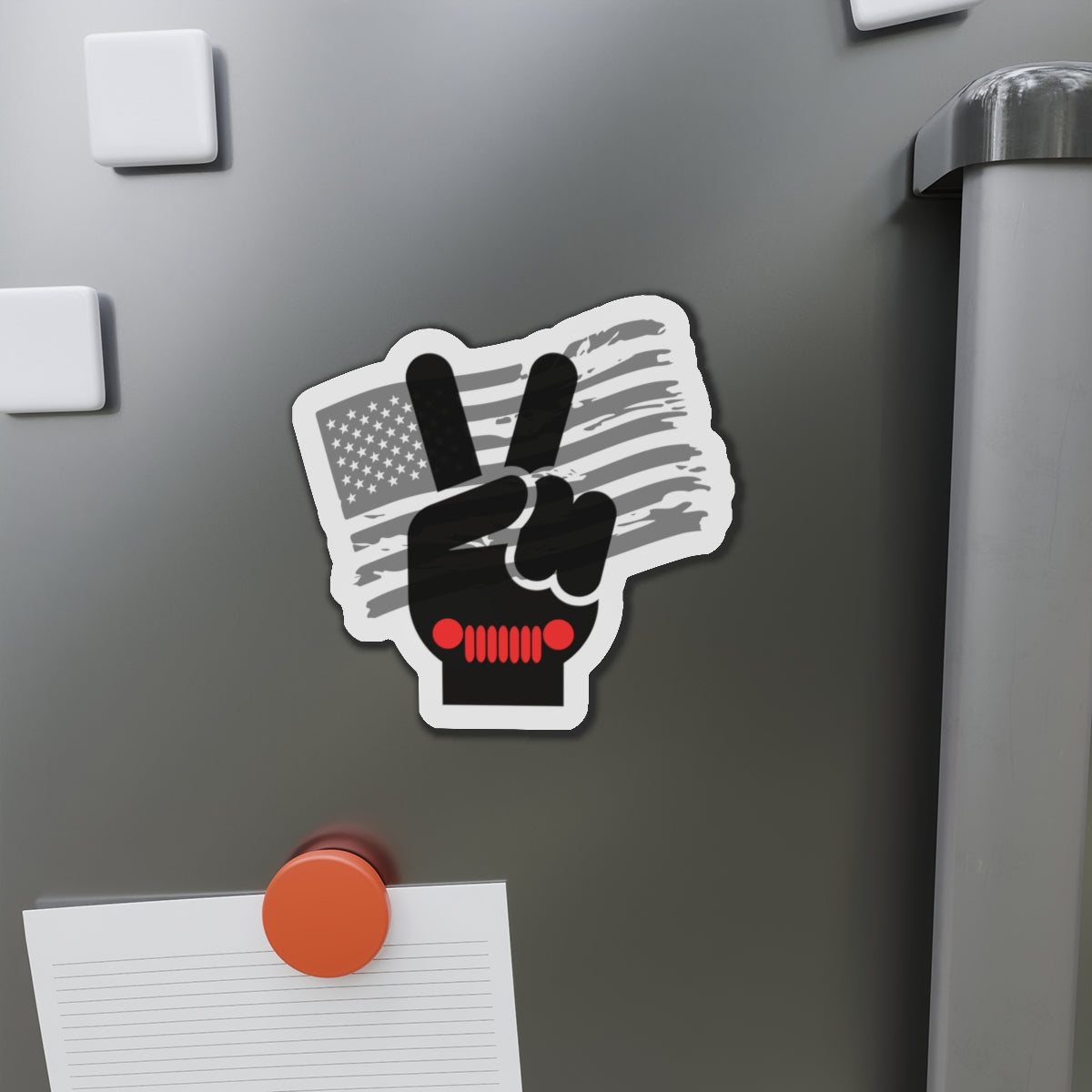 Jeep Wave Peace Sign Patriotic Peace Sign Die-Cut Magnet - USA Flag Gift, Home Decor, Independence Day, Political Support, Fridge Magnet