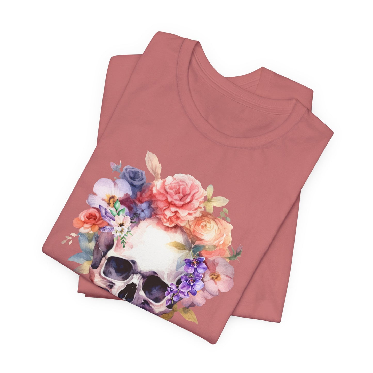 Gothic Purple Floral Skull Tee Vintage Boho T-Shirt