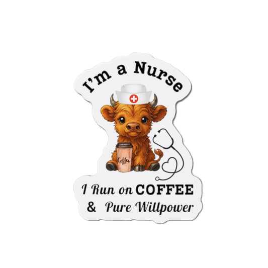 Highland Cow Nurse Coffee Magnet, Cute Cow Design, Perfect Gift for Nurses, Hospital Decor, Job Appreciation Gift, Magnet for Fridge