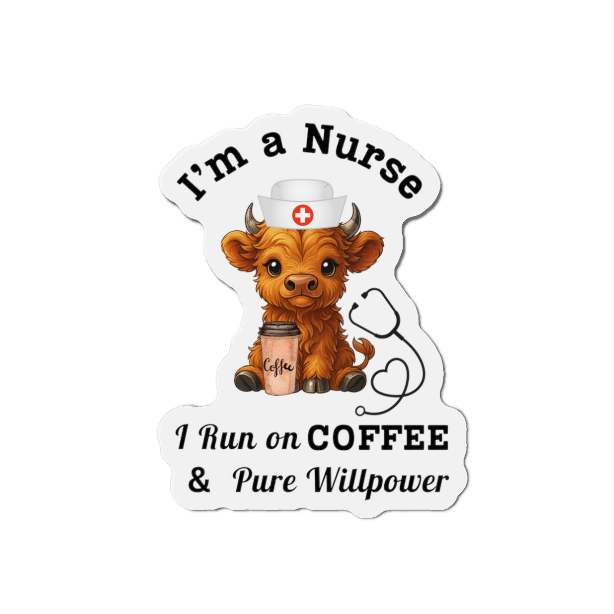 Highland Cow Nurse Coffee Magnet, Cute Cow Design, Perfect Gift for Nurses, Hospital Decor, Job Appreciation Gift, Magnet for Fridge
