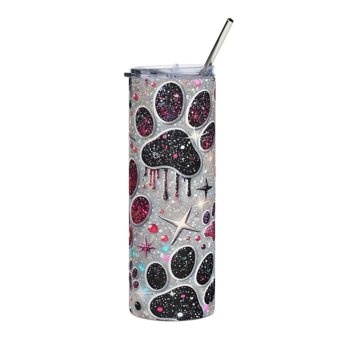 Sparkling Paw Print Stainless Steel Tumbler | 20oz | Pet Lover Gift | Travel Cup | Glitter Drinkware | Dog Mom | Animal Lover