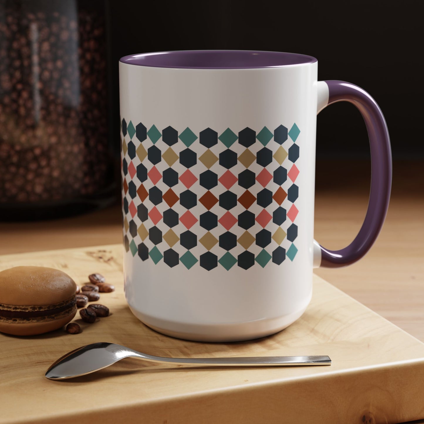 Hex Style Accent 11oz and 15oz Coffee Mug Geometric Pattern Ceramic Cup Gift for Coffee Lovers, Home Decor, Office Mug, Unique Kitchenware