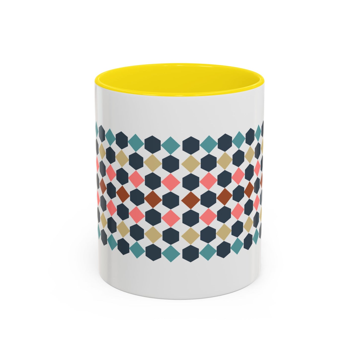 Hex Style Accent 11oz and 15oz Coffee Mug Geometric Pattern Ceramic Cup Gift for Coffee Lovers, Home Decor, Office Mug, Unique Kitchenware