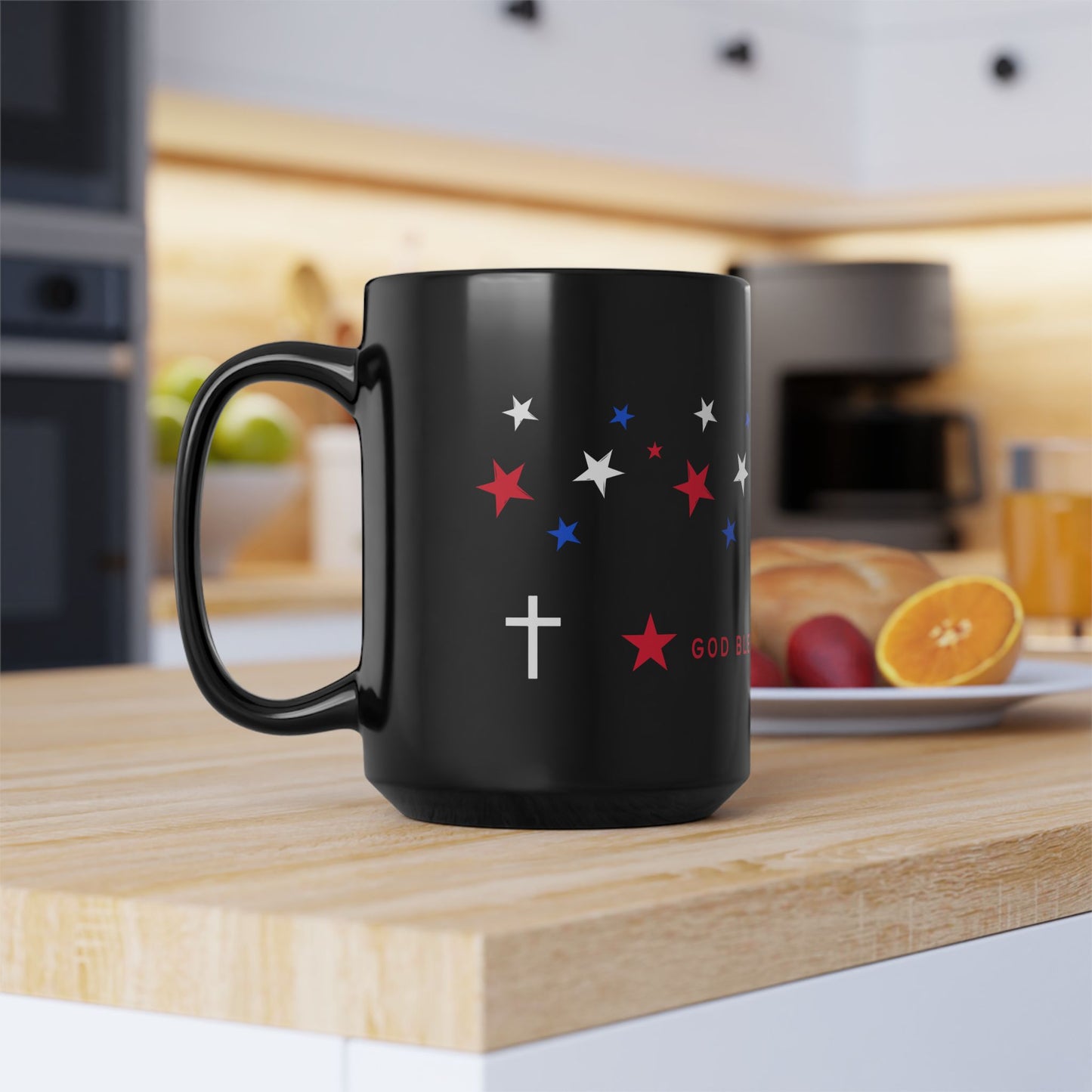 Patriotic Coffee Mug - God Bless the USA, Star-Spangled, 4th of July Gift, Christian Mug, Red White Blue Decor, Veteran Appreciation