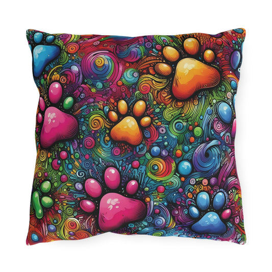 Colorful Pet-Themed Outdoor Pillows, Vibrant Paw Prints, Garden Décor, Dog Lover Gifts, Cozy Patio Throw Cushions, Fun Outdoor Accents