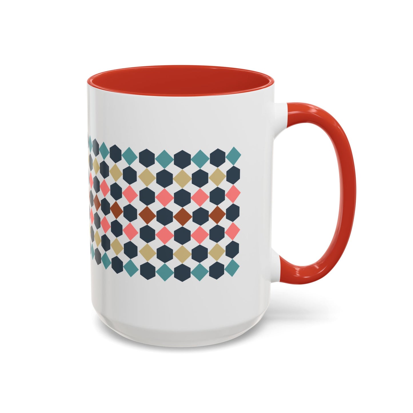 Hex Style Accent 11oz and 15oz Coffee Mug Geometric Pattern Ceramic Cup Gift for Coffee Lovers, Home Decor, Office Mug, Unique Kitchenware