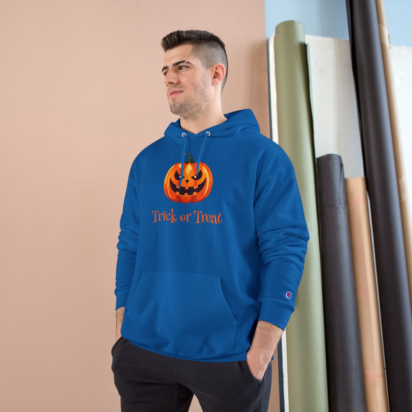 Trick or Treat Halloween Pumpkin Champion Hoodie, Trick or Treat Sweatshirt, Fall Fashion, Cozy Layering, Halloween Costume, Spooky Season
