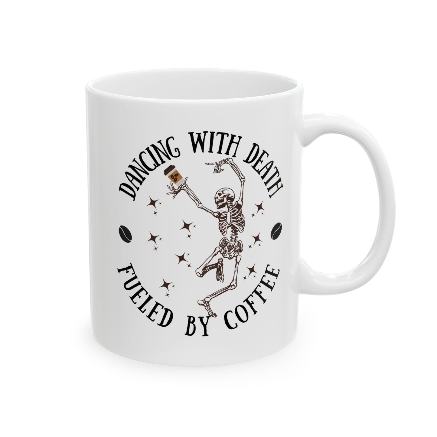 Dancing Skeleton Coffee Mug 11oz 15oz Dancing with Death Coffee Mug | Witchy Ceramic Cup, Occult Gift, Halloween Decor, Ominous Coffee Lover Present, Supernatural Drinking Vessel