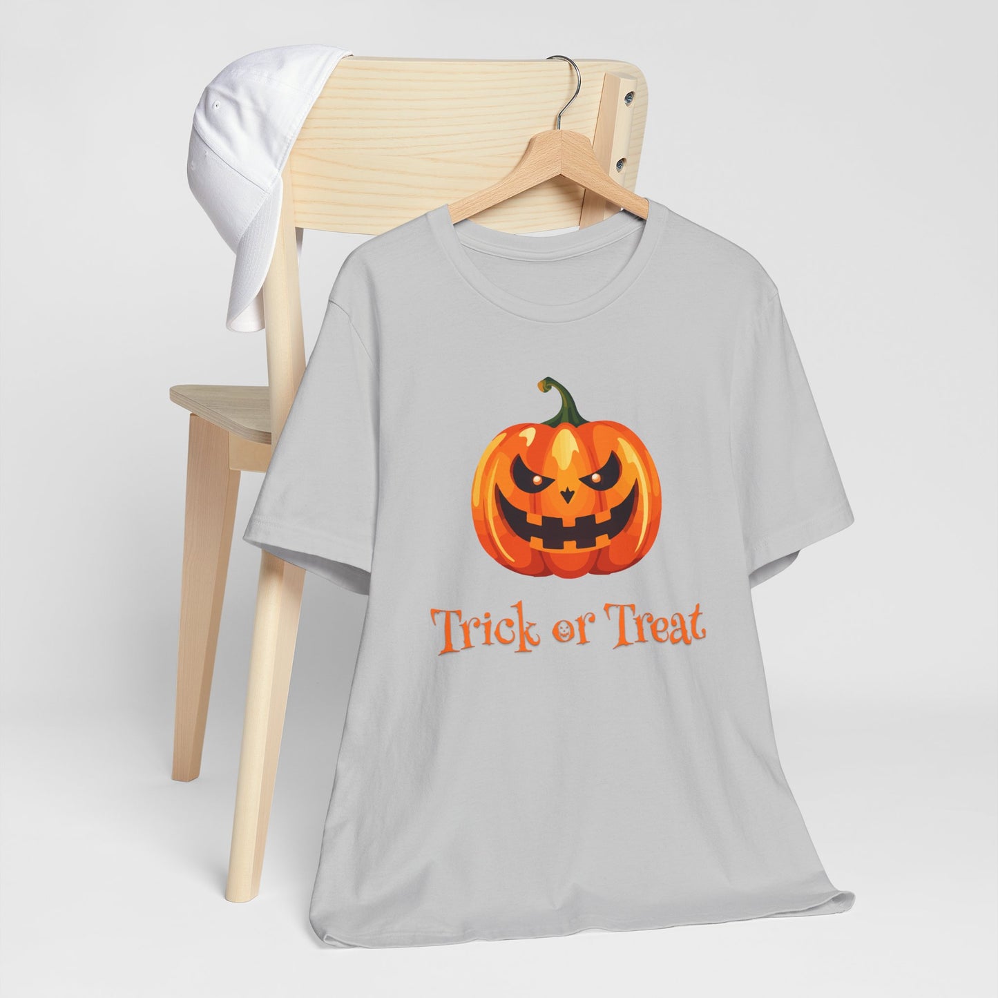 Trick or Treat Halloween Pumpkin Tee Unisex Tee Festive T-Shirt Fall Apparel Spooky Season Shirt Funny Halloween Gift
