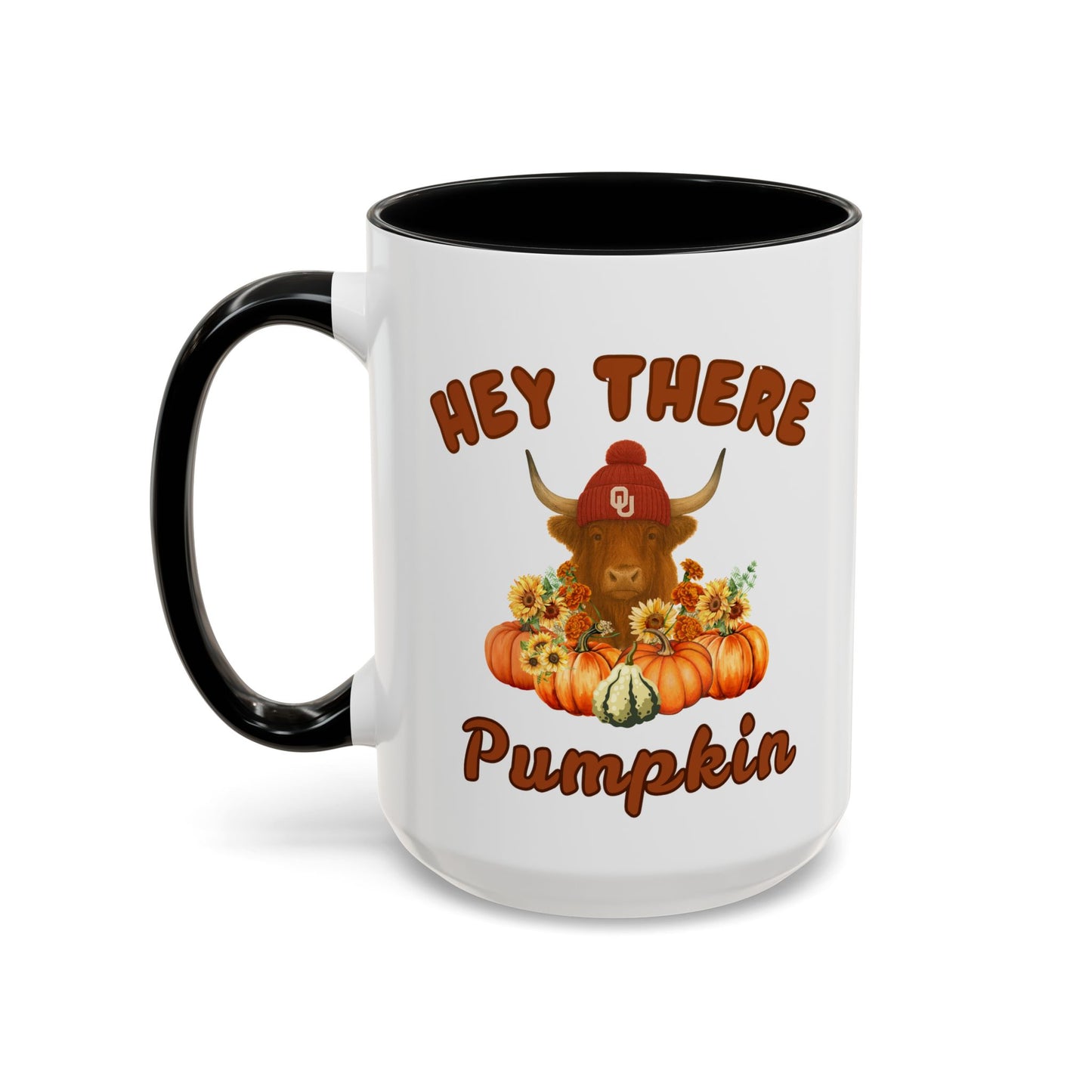 Highland Cow Sooner Fan Mug 11oz and 15oz Hey There Pumpkin Coffee Mug, Fall Gifts, Autumn Decor, Cute Pumpkin Mug, Seasonal Coffee Cups, Thanksgiving Mugs