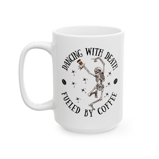 Dancing Skeleton Coffee Mug 11oz 15oz Dancing with Death Coffee Mug | Witchy Ceramic Cup, Occult Gift, Halloween Decor, Ominous Coffee Lover Present, Supernatural Drinking Vessel