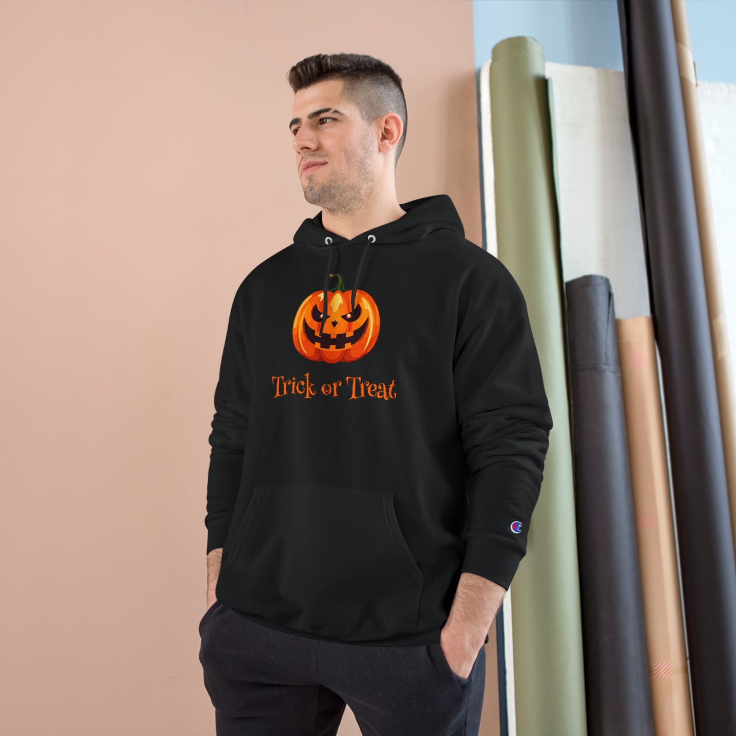 Trick or Treat Halloween Pumpkin Champion Hoodie, Trick or Treat Sweatshirt, Fall Fashion, Cozy Layering, Halloween Costume, Spooky Season