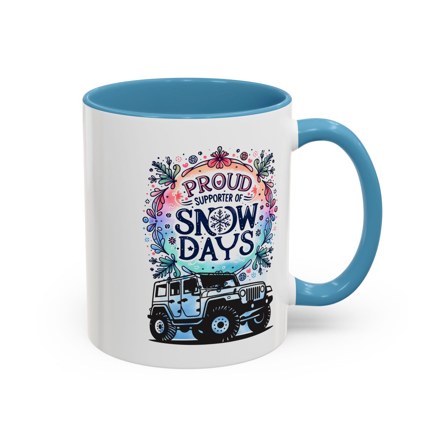JEEP Coffee Mug Proud Supporter of Snow Days Jeep Coffee Mug, Accent Mug for Jeep Lovers, Winter Beverage Cup, Holiday Gift Idea, Fun Travel Mug