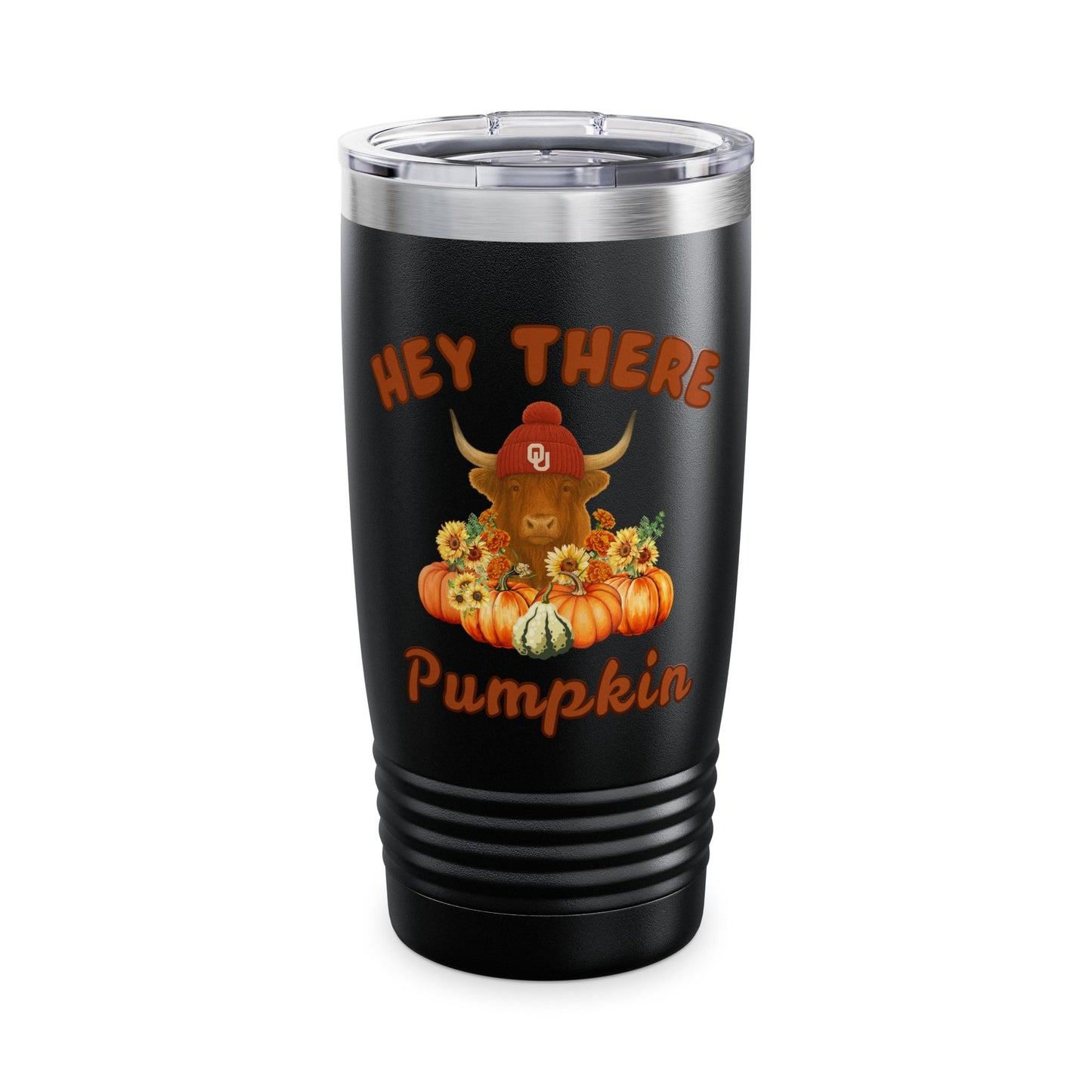 Highland Cow Sooner Fan Tumbler 20oz Hey There Pumpkin, Fall Travel Mug, Halloween Drinkware, Seasonal Coffee Cup, Pumpkin Spice Lover's Gift
