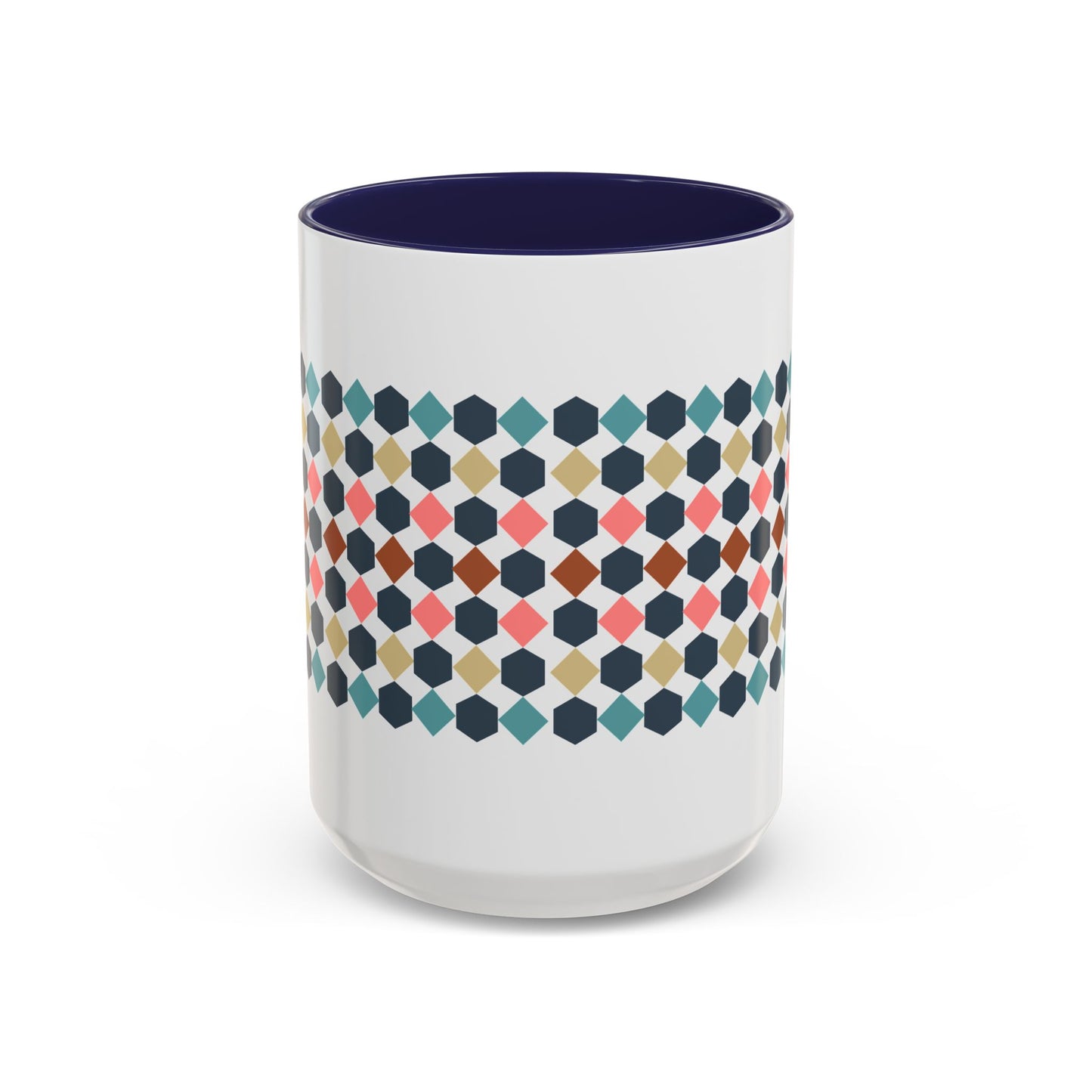 Hex Style Accent 11oz and 15oz Coffee Mug Geometric Pattern Ceramic Cup Gift for Coffee Lovers, Home Decor, Office Mug, Unique Kitchenware