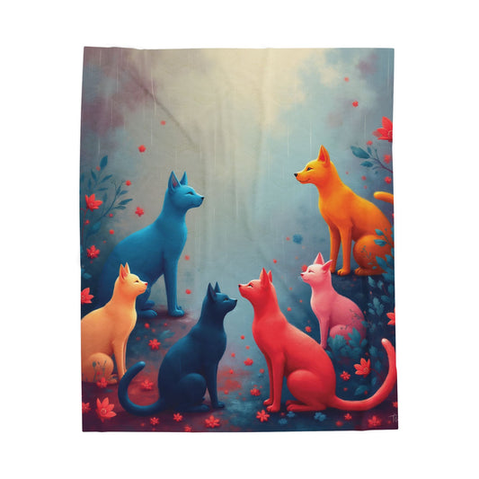 Cat Gathering Velveteen Plush Blanket, Cozy Throw, Pet Lover Gift, Home Decor, Birthday, Cat-Themed