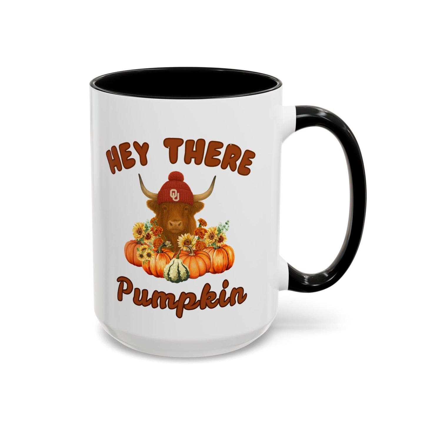 Highland Cow Sooner Fan Mug 11oz and 15oz Hey There Pumpkin Coffee Mug, Fall Gifts, Autumn Decor, Cute Pumpkin Mug, Seasonal Coffee Cups, Thanksgiving Mugs