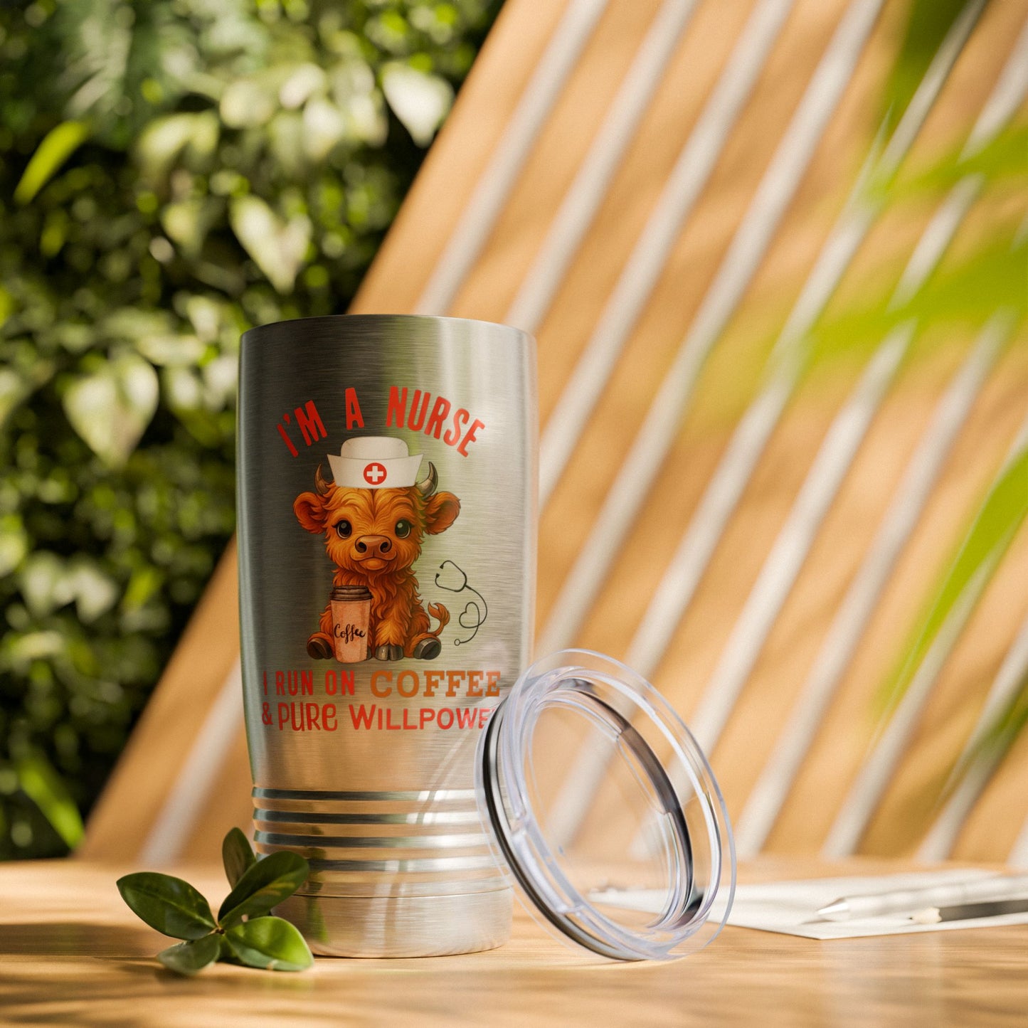 Highland Cow Tumbler I'm a Nurse, I run on Coffee and Pure Willpower 20oz Travel Mug