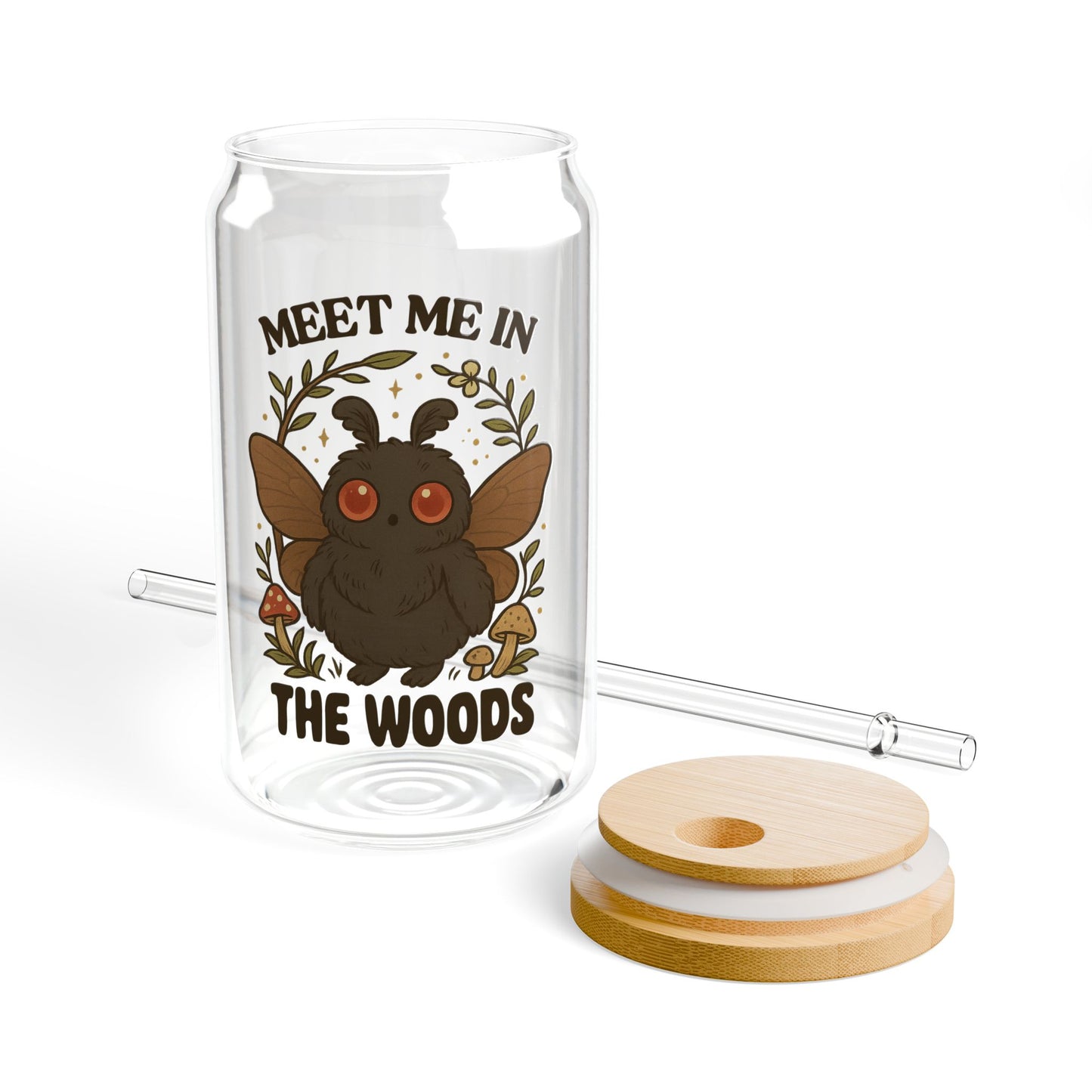 Mothman Meet Me in the Woods Sipper Glass 16oz Paranormal Cryptid Glass Tumbler
