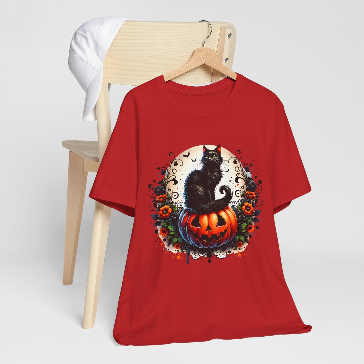 Halloween Black Cat T-Shirt, Unisex Jersey Short Sleeve Shirt, Spooky Fall Fashion, Cat Lover Gift, Autumn Celebrations, Halloween Shirt