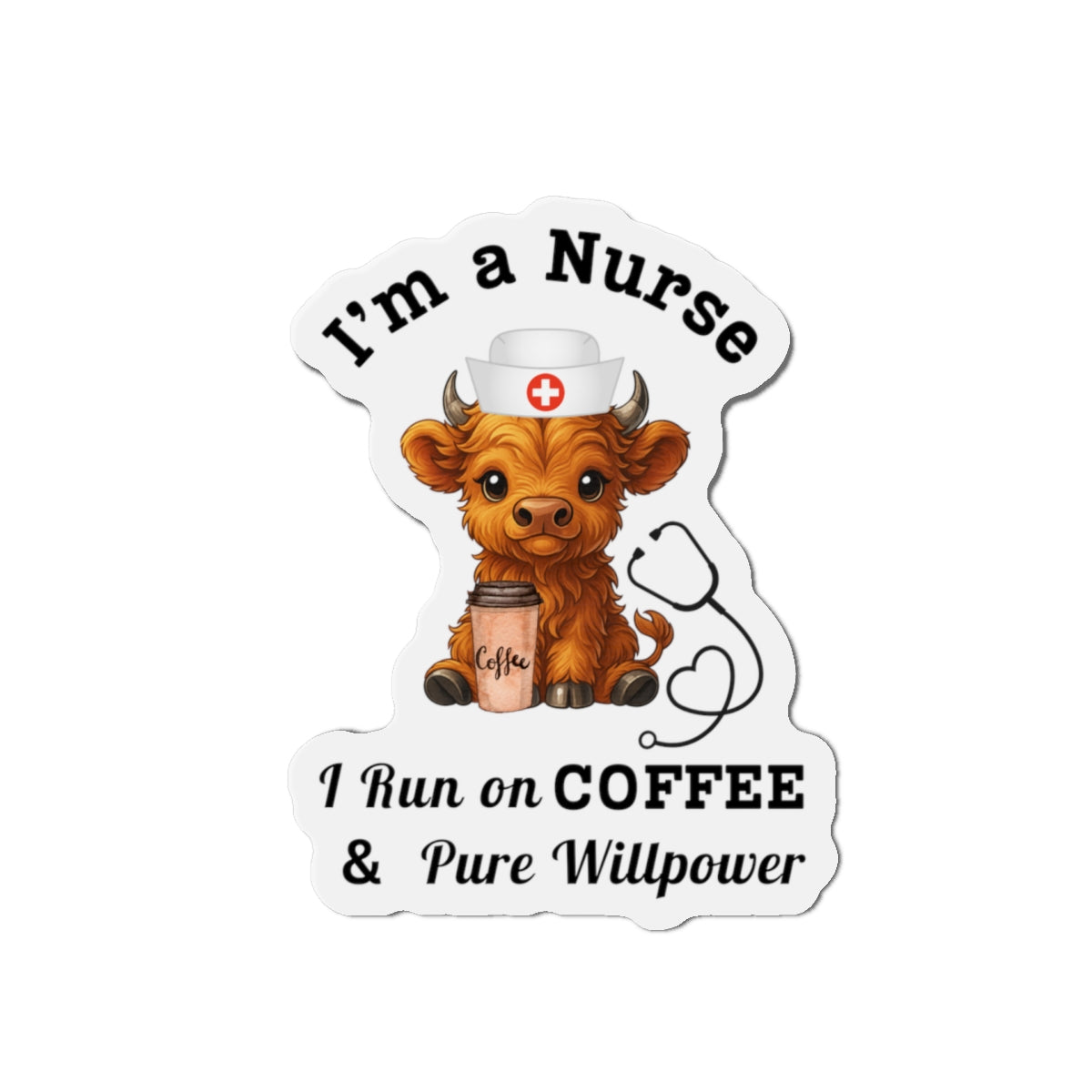 Highland Cow Nurse Coffee Magnet, Cute Cow Design, Perfect Gift for Nurses, Hospital Decor, Job Appreciation Gift, Magnet for Fridge