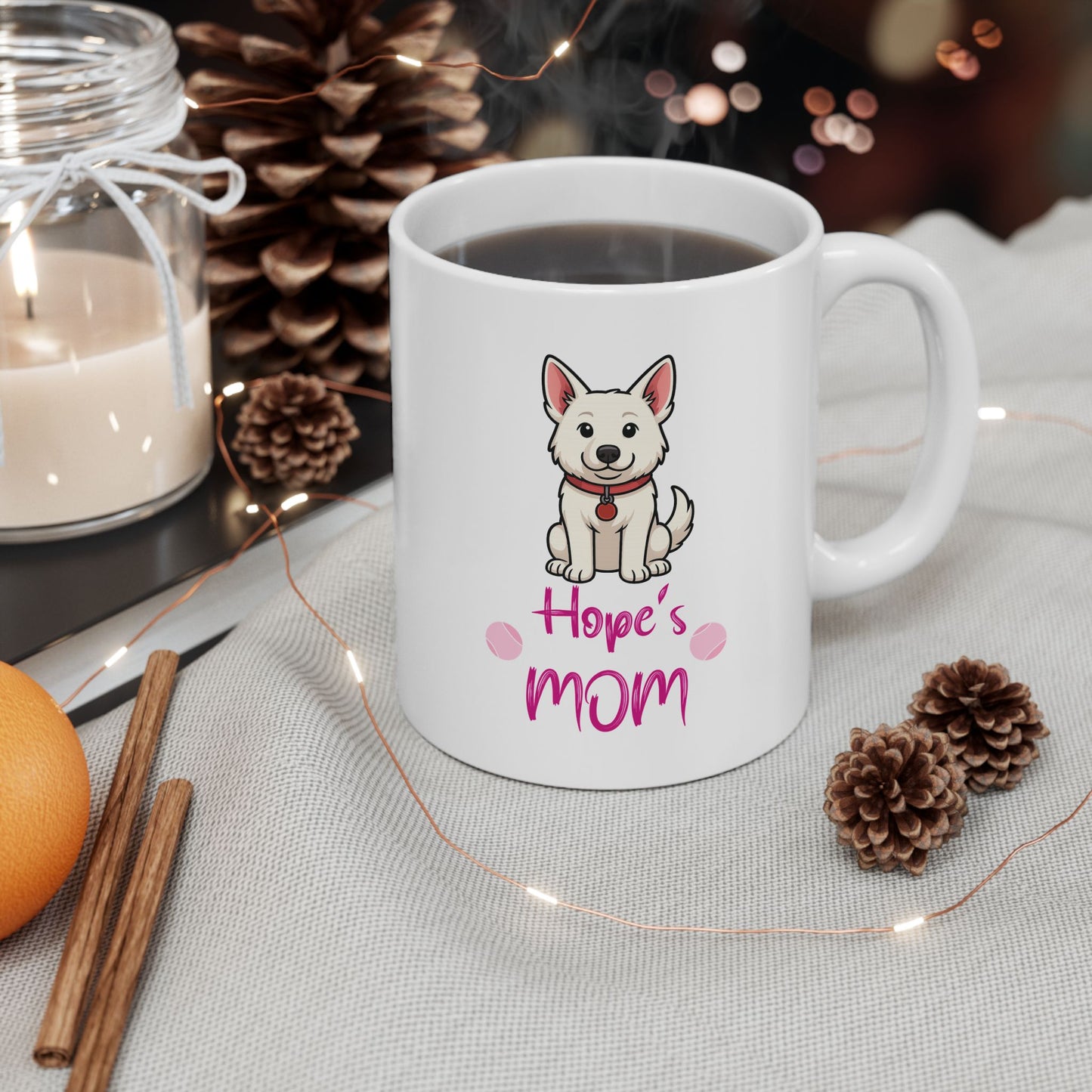 White German Shepherd Ceramic Mug for Coffee Lovers, Tea Enthusiasts, Gift for Friends, Cute Kitchen Decor, Springtime Drinkware