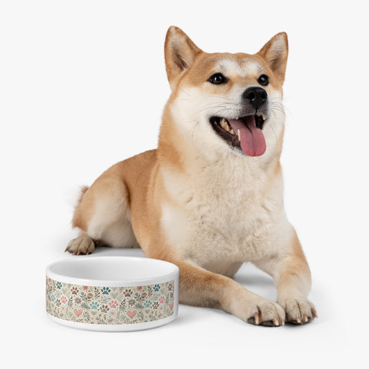 Pastel Paw Print Ceramic Dog & Cat Food Bowl