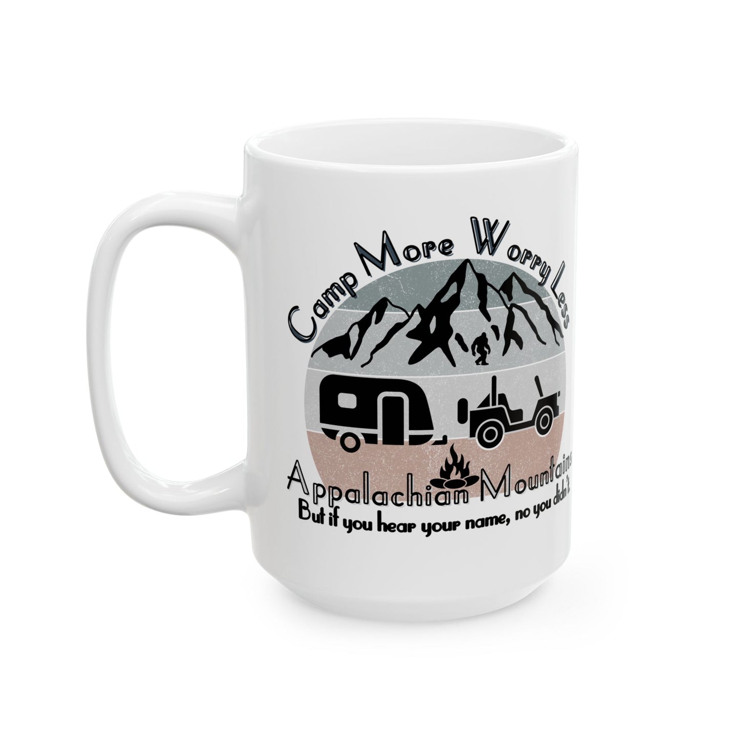 Appalachian Mountains Cryptid Camping Mug 11oz 15oz Adventure Camping Mug, Great for Outdoor Lovers, Funny Camping Gift, RV and Travel Mugs, Nature Enthusiast Gift