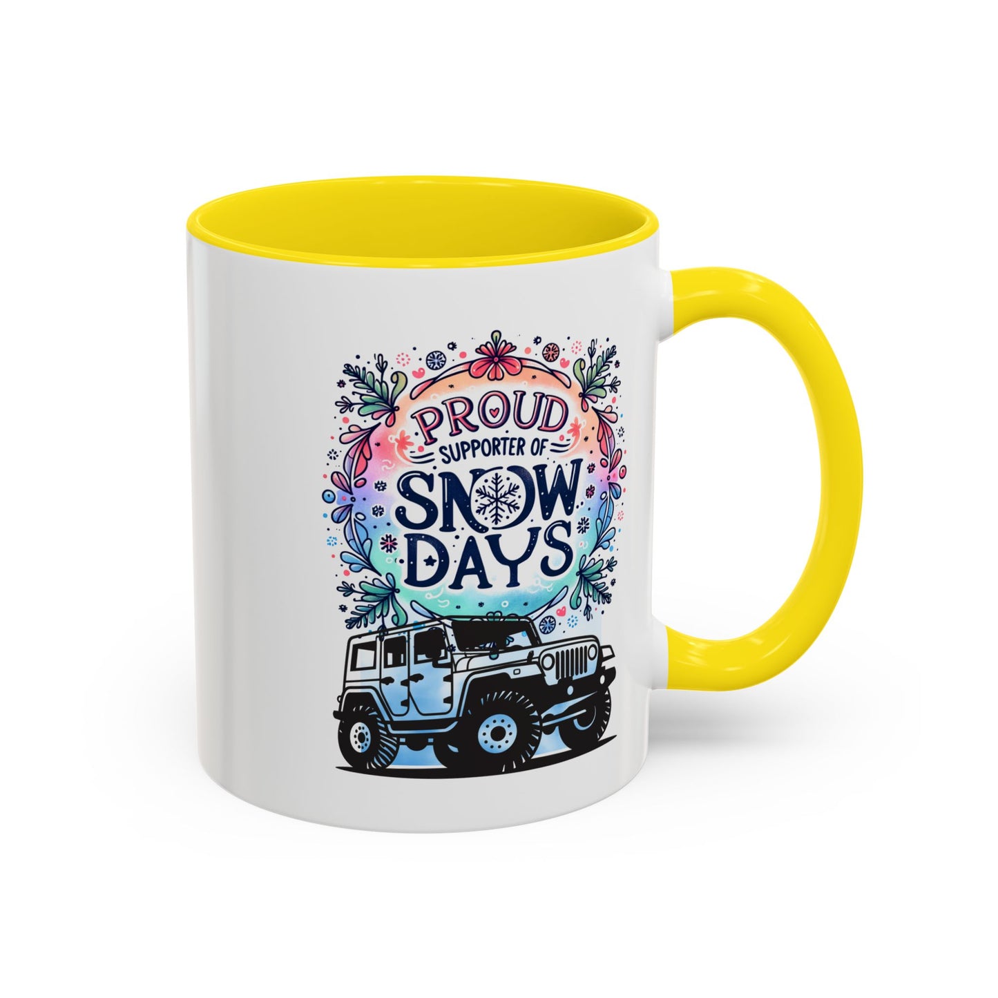 JEEP Coffee Mug Proud Supporter of Snow Days Jeep Coffee Mug, Accent Mug for Jeep Lovers, Winter Beverage Cup, Holiday Gift Idea, Fun Travel Mug