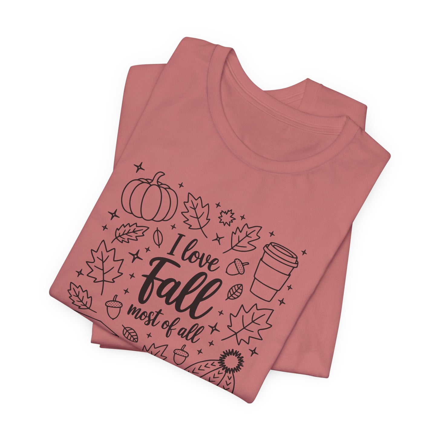 I Love Fall Short Sleeve Tee, Autumn T-Shirt, Cozy Fall Apparel, Pumpkin Shirt, Seasonal Gift, Unisex Casual Wear