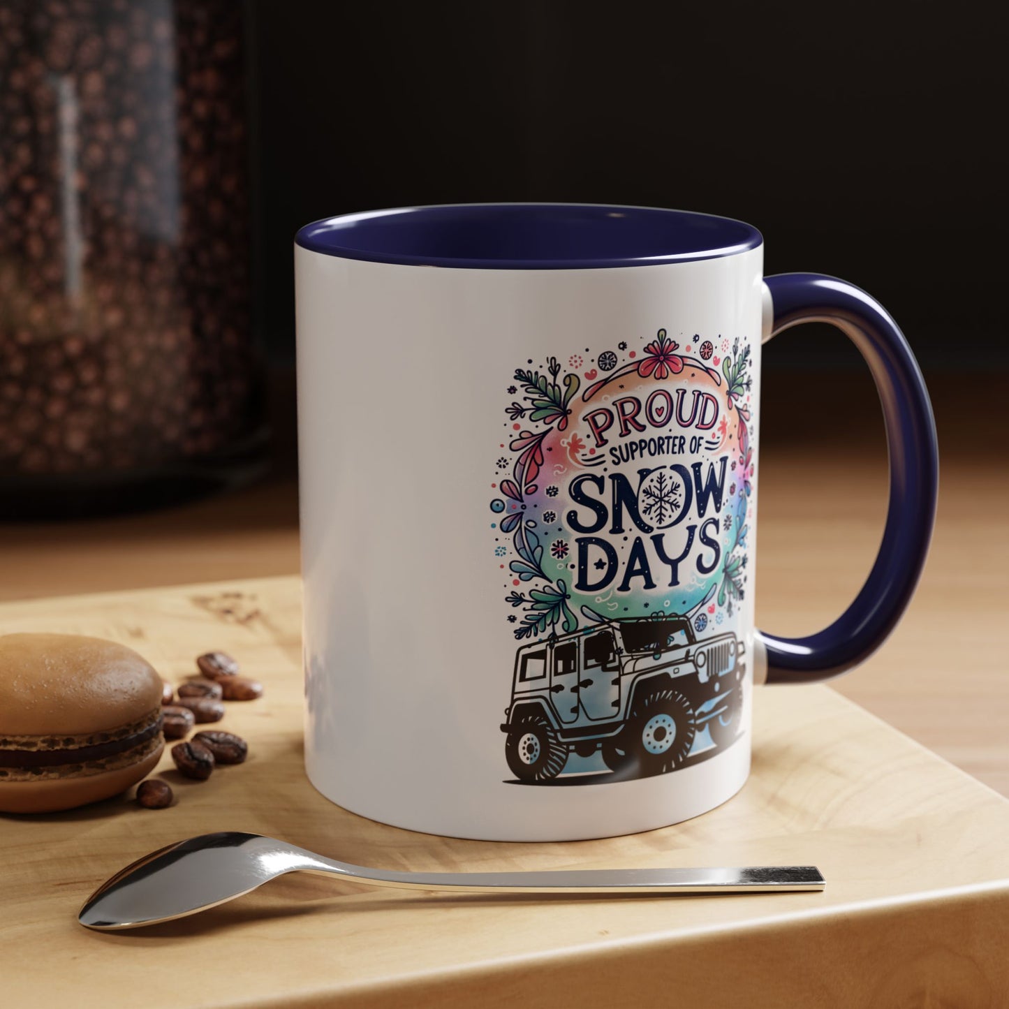 JEEP Coffee Mug Proud Supporter of Snow Days Jeep Coffee Mug, Accent Mug for Jeep Lovers, Winter Beverage Cup, Holiday Gift Idea, Fun Travel Mug