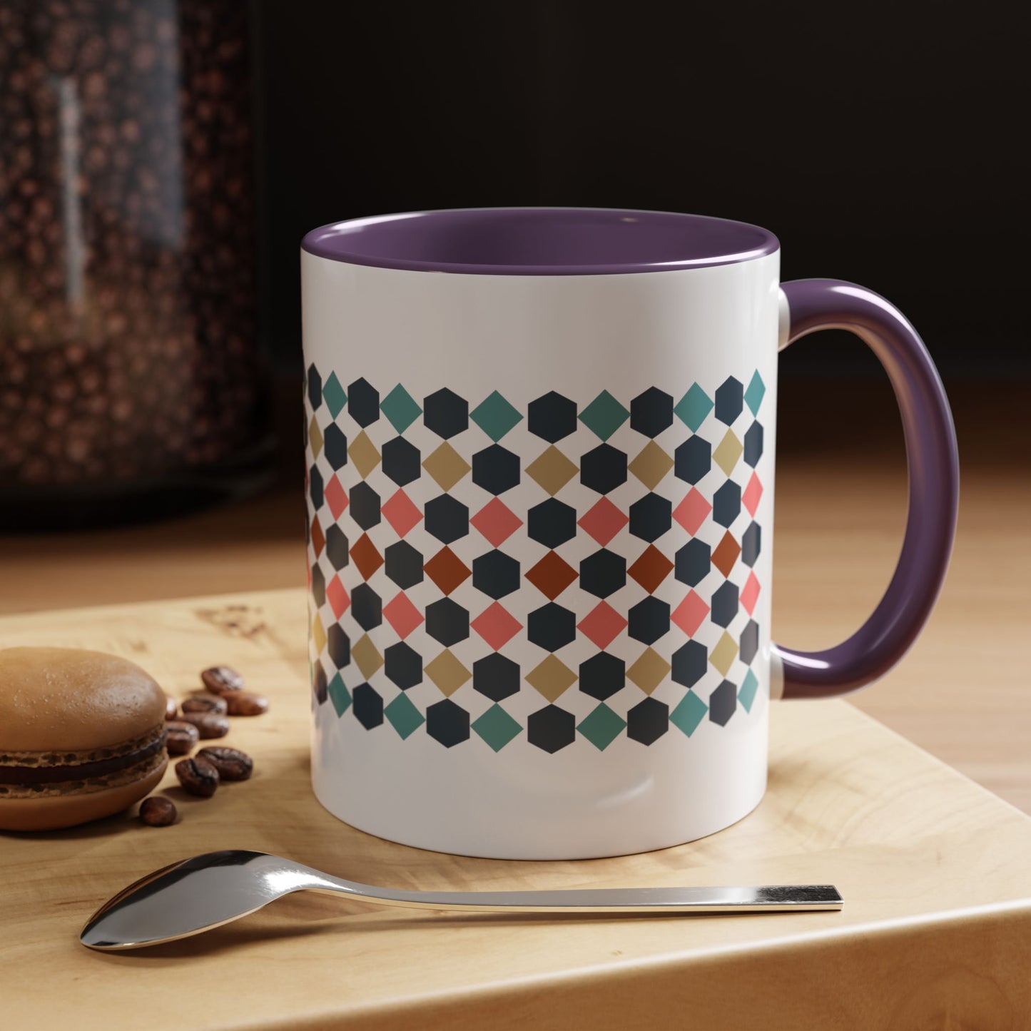 Hex Style Accent 11oz and 15oz Coffee Mug Geometric Pattern Ceramic Cup Gift for Coffee Lovers, Home Decor, Office Mug, Unique Kitchenware