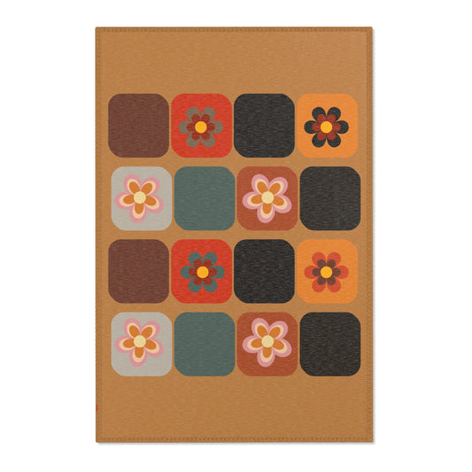 Vintage Retro Floral Area Rug, Home Decor, Living Room Accent, Boho Chic Carpet, Gift for Housewarming, Plant Lovers Rug