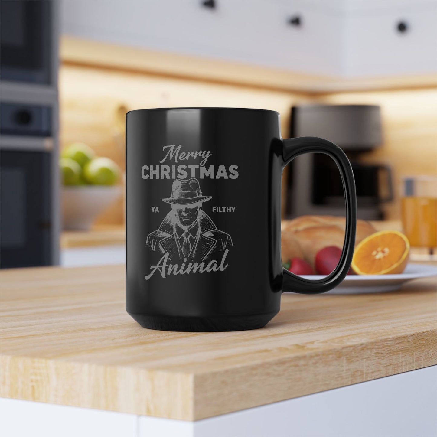 Merry Christmas Ya Filthy Animal Black Coffee Mug 15oz