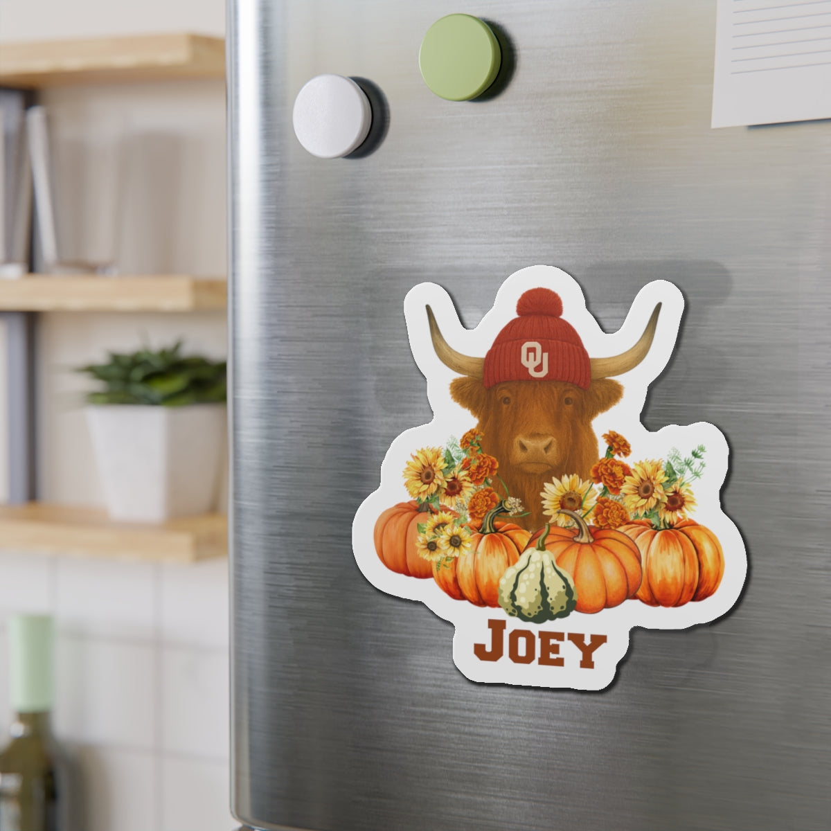 Highland Cow Sooner Fan Personalized Die-Cut Magnet, Fall Decor, Kitchen Decor, Gift for Animal Lovers, Autumn Decoration, Personalized Gift