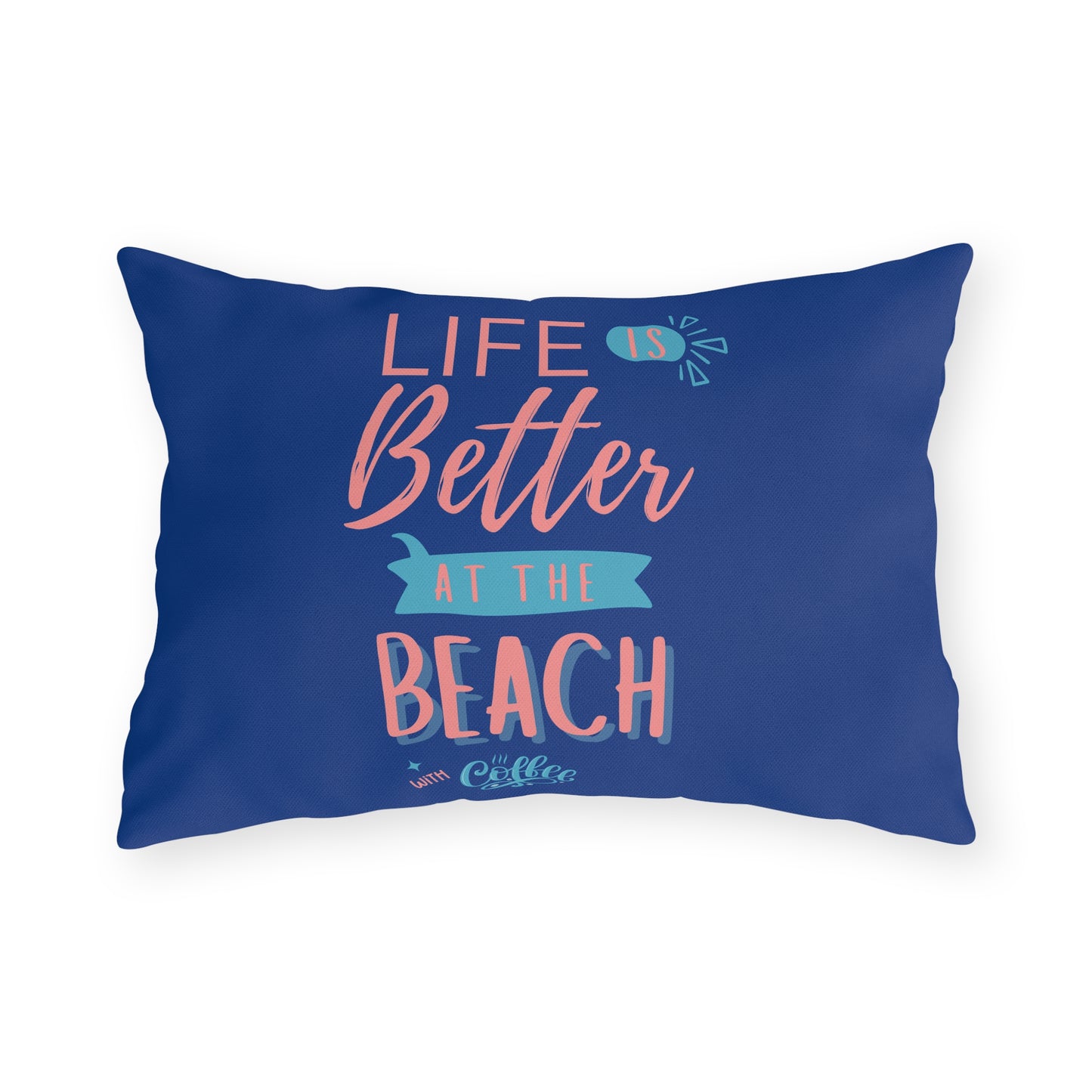 Cute Outdoor Pillow Beach Life Summer Decor, Beach House Gift, Coffee Lovers Pillow, Patio Cushion, Coastal Living
