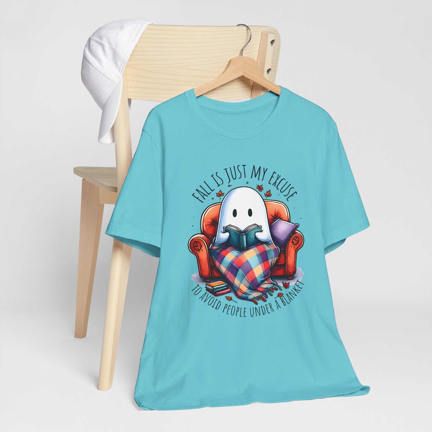 Fall is Just My Excuse to Avoid People T-Shirt Cozy Ghost Fall Tee, Perfect for Fall Nights, Halloween Spirit, Relaxing Home Vibes, Unisex Tee, Gift for Book Lovers, Ghost Lovers