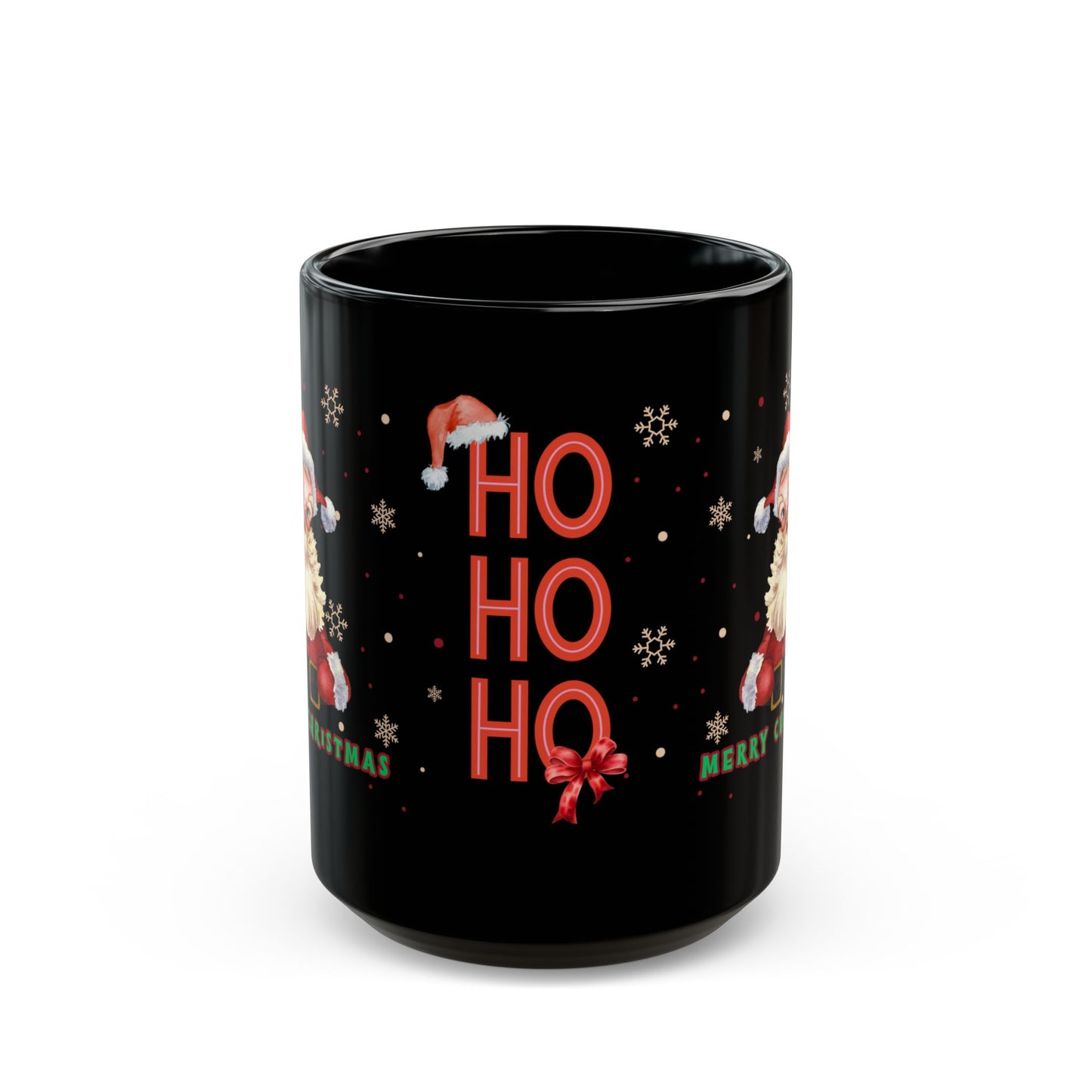Merry Christmas Santa 15oz Black Mug - HO HO HO Design for Christmas Cheer