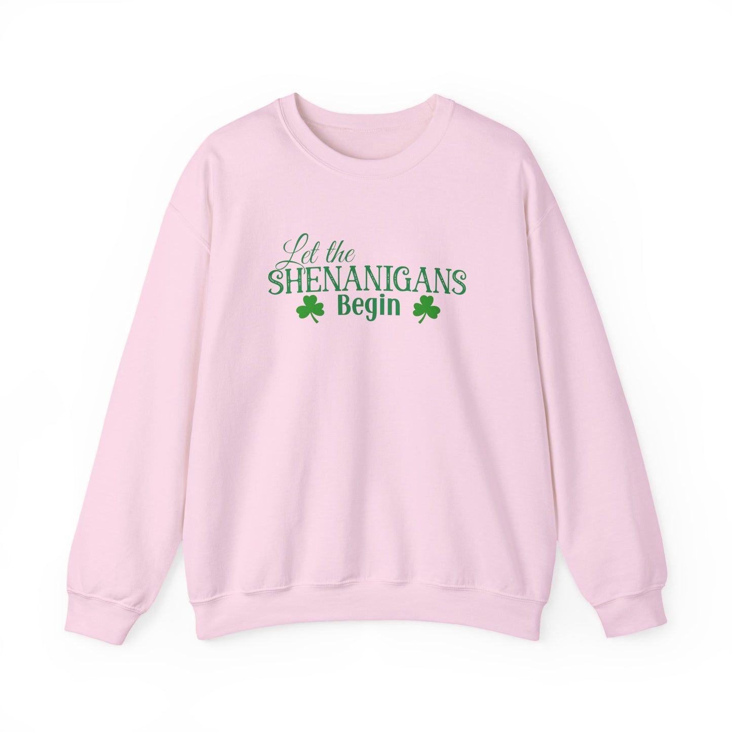 St. Patrick's Day Crewneck Sweatshirt - "Let the Shenanigans Begin" with Shamrocks